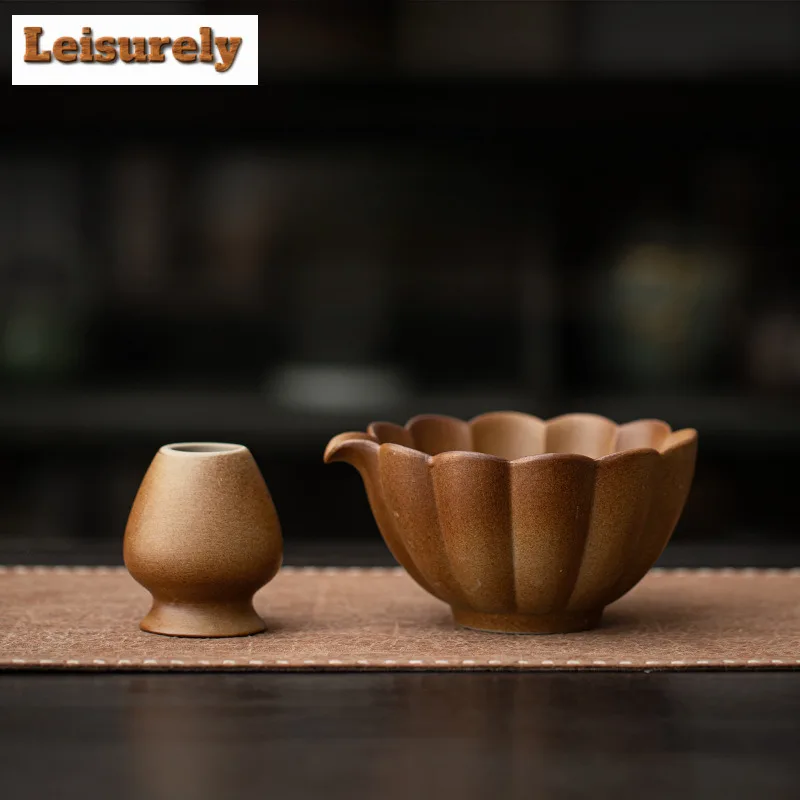 

Pumpkin Matcha Bowl Tea Ripped Ancient Pottery Retro Ceramic Tea Making Tea Tools Japanese Matcha Ceremony Tea Set Accessories