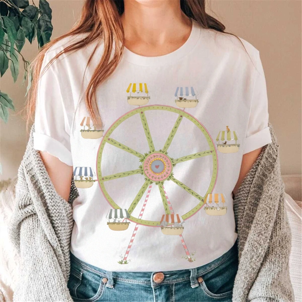 

Y2K Graphic T-shirt Ferris Wheel T-shirt Premium Cotton High Quality Oversize Colorful Tee Carnival Print Whimsical Y2K Style