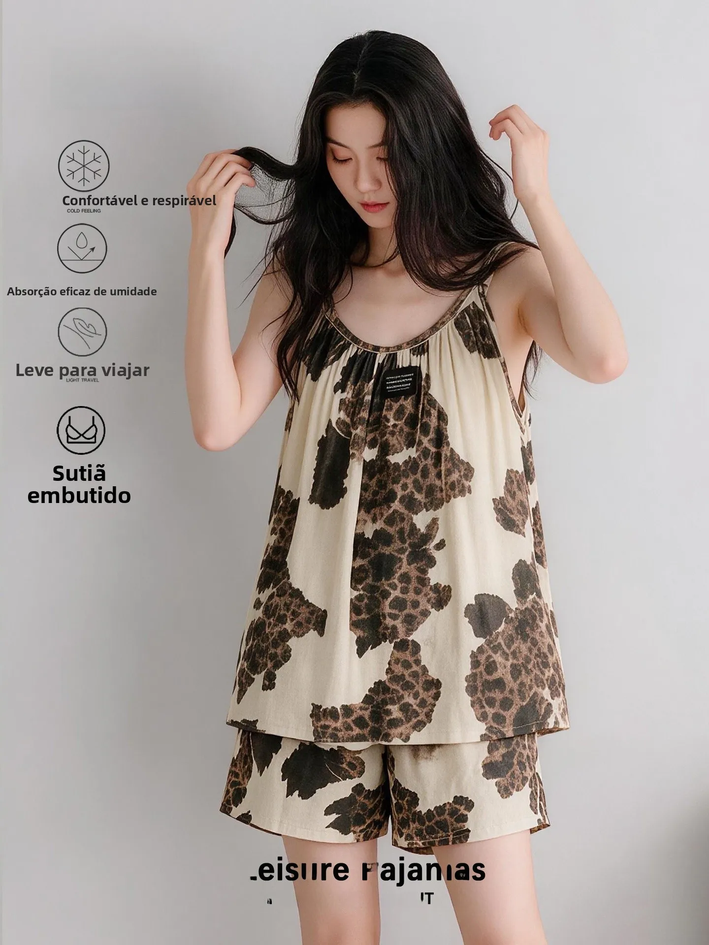 women's-summer-thin-sexy-strap-short-pants-sleepwear-set-with-chest-pad-leopard-print-casual-loose-fit-home-clothes