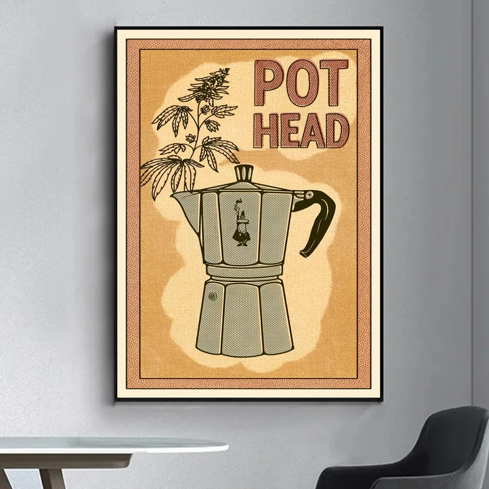 Espresso Coffee Pot Poster Fancy Poster Wall Sticker for Living Room Bar Vintage Decorative Painting Middle