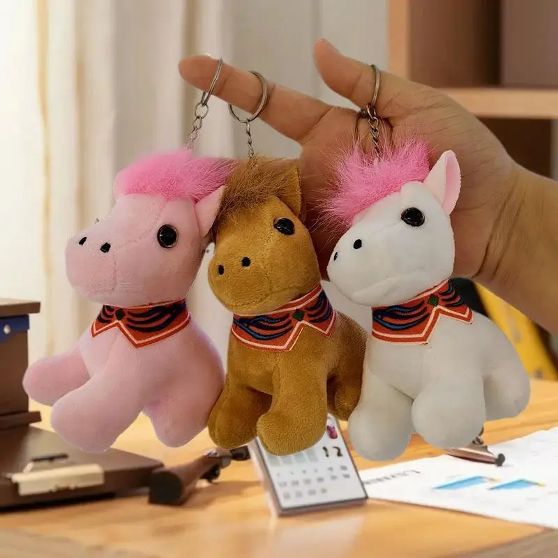 Bonito cavalo boneca de pelúcia chaveiro ano do cavalo saco pingente encantos chaveiro do carro acessórios para mulheres casais kawaii presente brinquedo