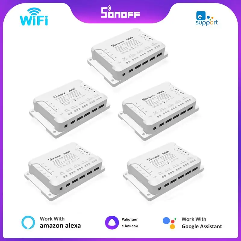 

Sonoff 4CH R3 PROR3 Беспроводной Wi-Fi умный переключатель DIY 4 канала Монтаж на Din-рейку, пульт дистанционного управления/Голосовое управление работа с Alexa Google Home