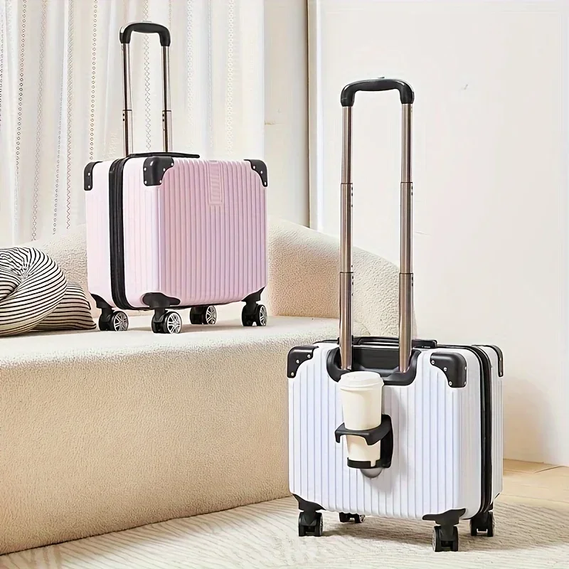 Valise d'affaires légère avec porte-gobelet, bagage à roulettes solides, étui rigide en ABS épaissi, roues rotatives, 18 pouces