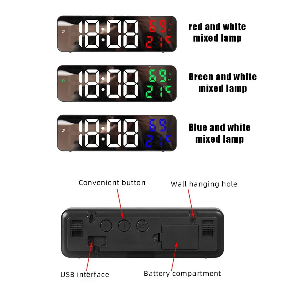 Led Digital Wall Clock Large Screen Wall-mounted Time Temperature Humidity Display Electronic Alarm Clock For Home Decor
