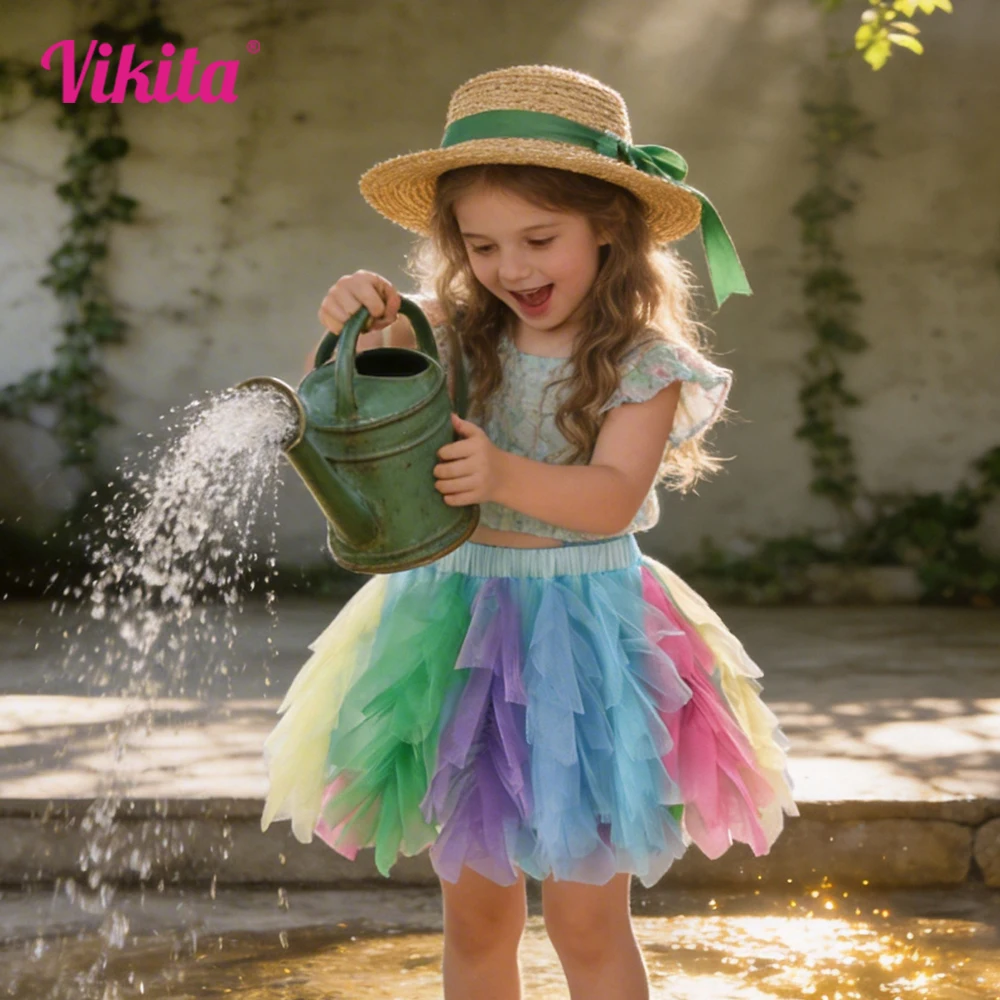 

VIKITA Girls Tutu Skirts Toddlers Tulle Rainbow Colorful Layered Princess Ball Gown Skirt Ballet Dance Kids Party Birthday Skirt