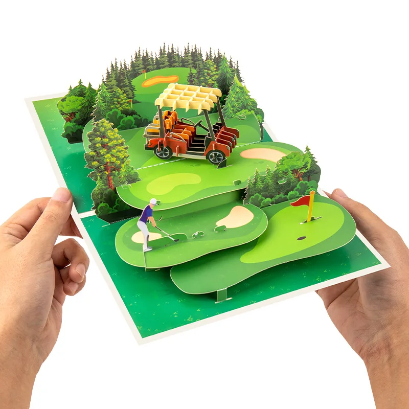 Golf 3D Pop-Up-Karte Handgemachte Golfplatz-Grußkarte zum Geburtstag Vatertagsgeschenk für Golfliebhaber Papa Ehemann Männer