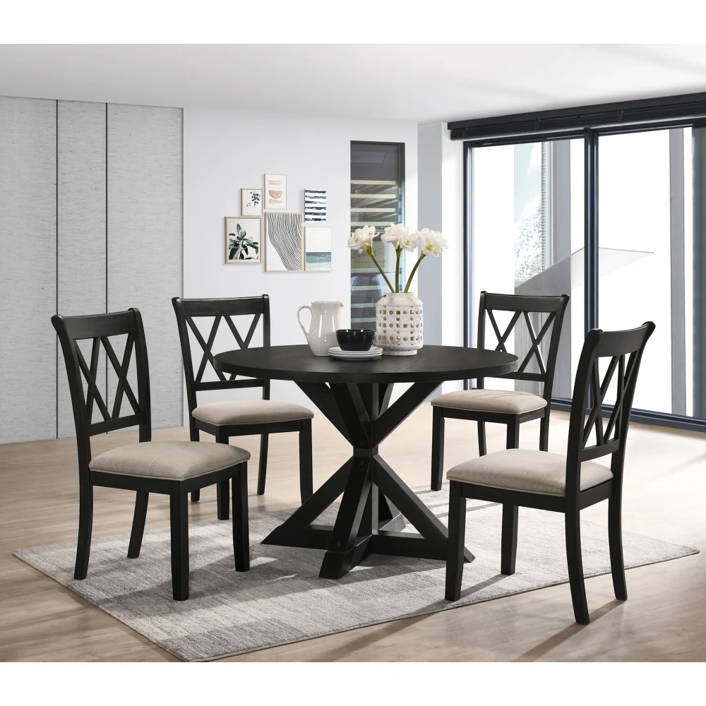 

Indvale Cross-Buck Wood 5-Piece Dining Set in Black