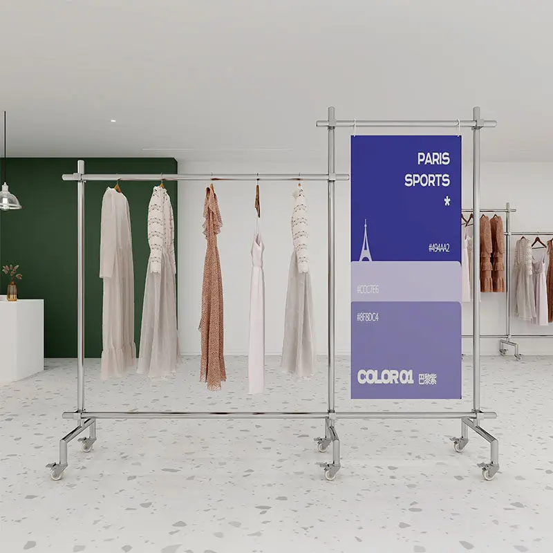 

Стеллаж для демонстрации одежды из нержавеющей стали, мобильная вешалка для одежды, регулируемая полка для демонстрации, стойка для плакатов, островной стеллаж