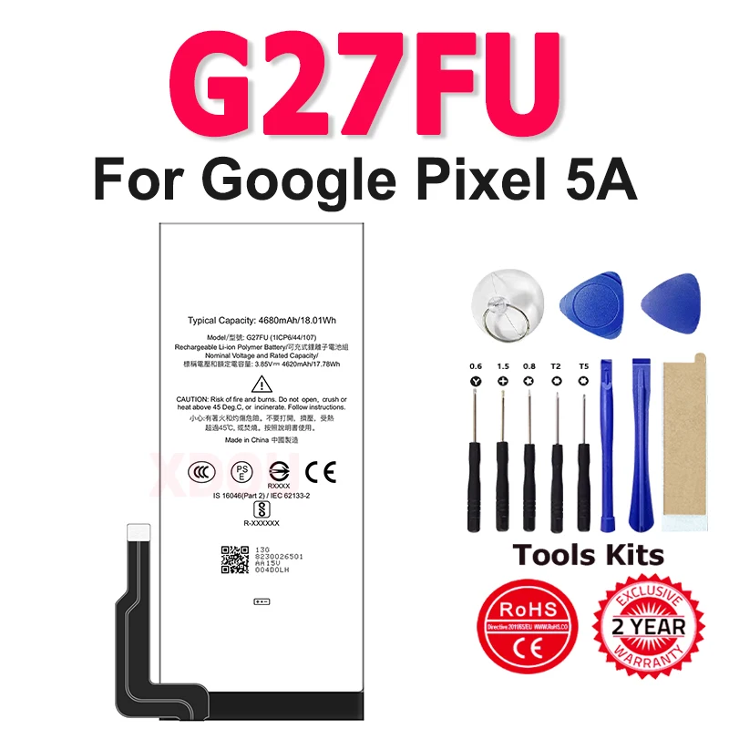 G27FU High Quality Battery For HTC Google Pixel 5A Li-ion Polymer Battery 4680mAh G27FU Phone Bateria + Free Tools