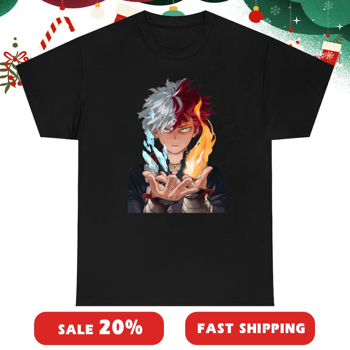 Todoroki Shoto Anime T-shirt Graphic Black Unisex Tshirt For Men