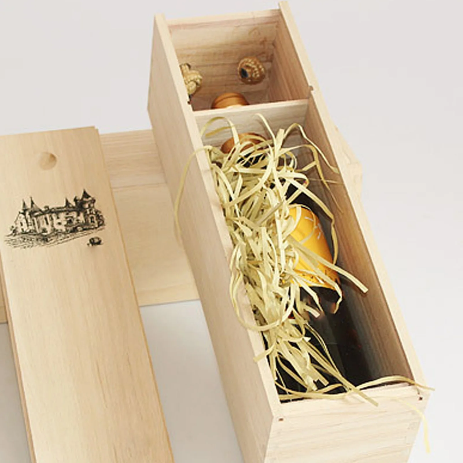 صندوق نبيذ خشبي بزجاجة واحدة مع غطاء من الخشب المزخرف، صندوق تخزين النبيذ القابل لإعادة الاستخدام، حامل صندوق زجاجة نبيذ واحد