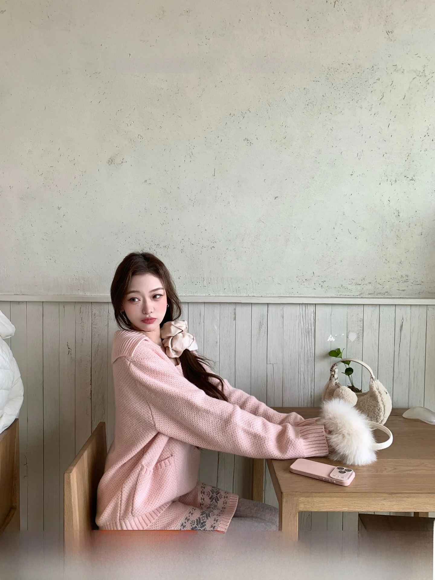 

ThePeachOfficial Sweet Knitted Wool Blend Sweater And Skirt Set Women's Winter Warm Long Sve Faion Sle Two-Piece Set