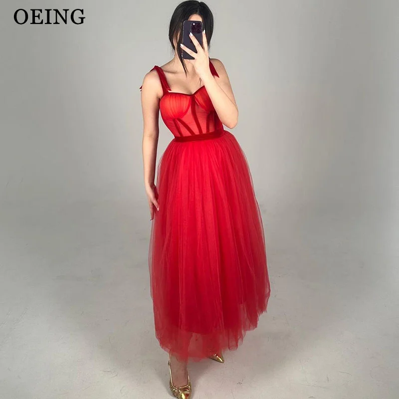 OEING Red Mini Short A-Line Prom Dresses Elegant Sleeveless Sweetheart Party Gowns Ankle-Length Vestidos de noche