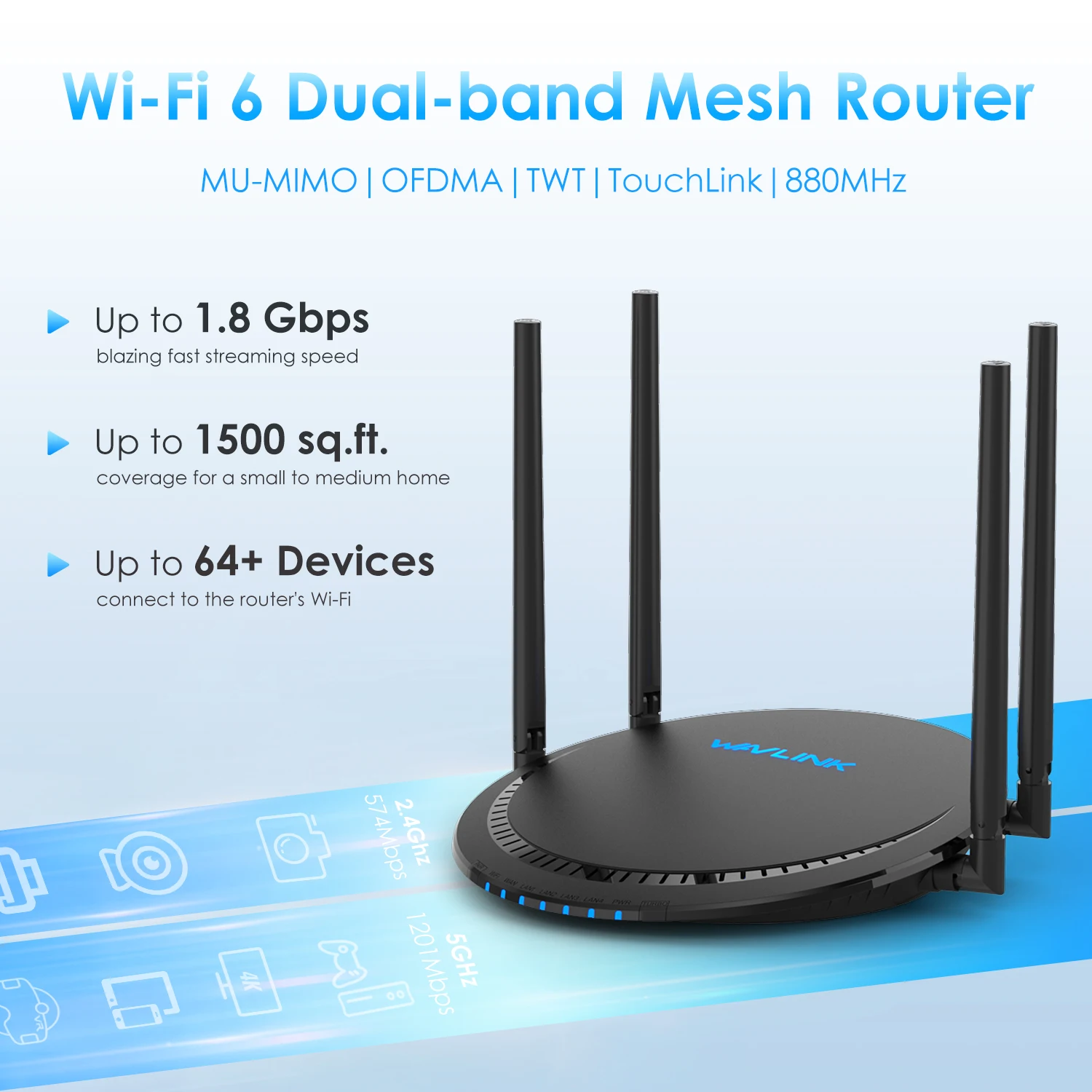 Wavlink – répéteur double bande wi-fi AX1800, 6 Mesh, 5GHz, Gigabit, pour maison/routeur/routeur/routeur/amplificateur de Signal, ue