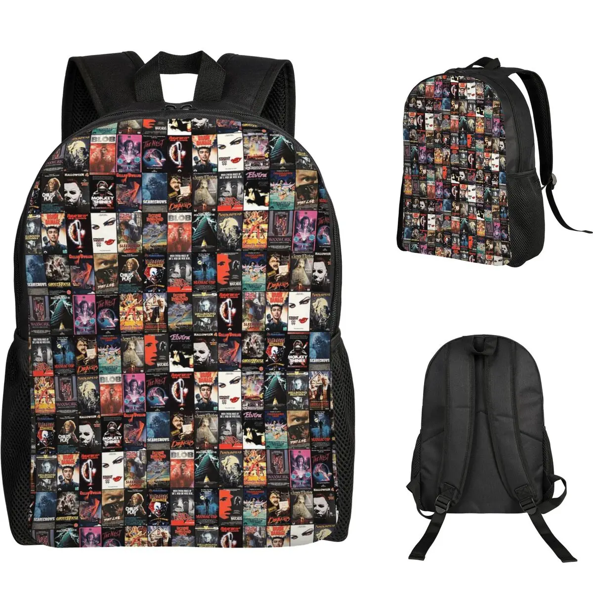 

RETRO HORROR VHS ARTWORK - 1988 Student Backpack School Bag Hiking Travel Daypack for Men Women Fashion Bookbag Shoulder Bags