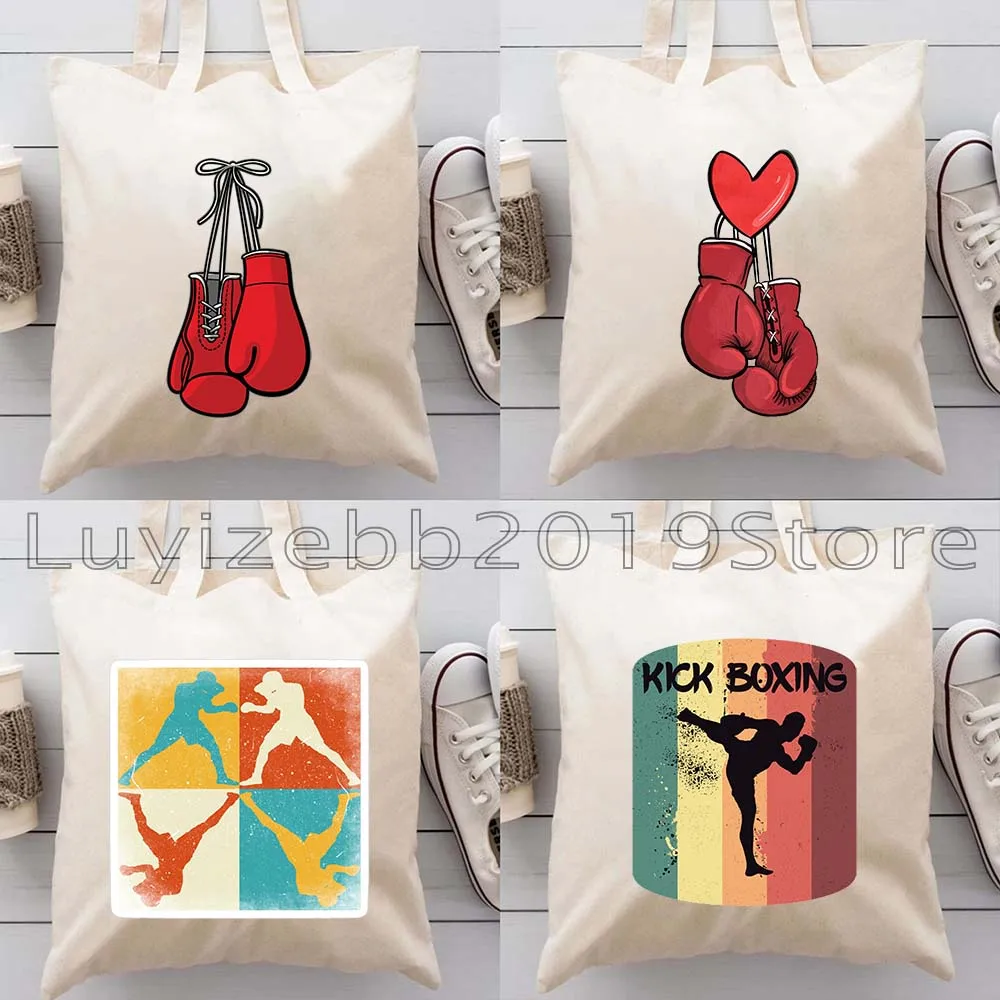 Keep Fighting Yourself Cute Strong Red Fighter Boxing Gloves Muay Thai Lover Gifts Canvas Tote Bag Harajuku Shopper Eco Handbag