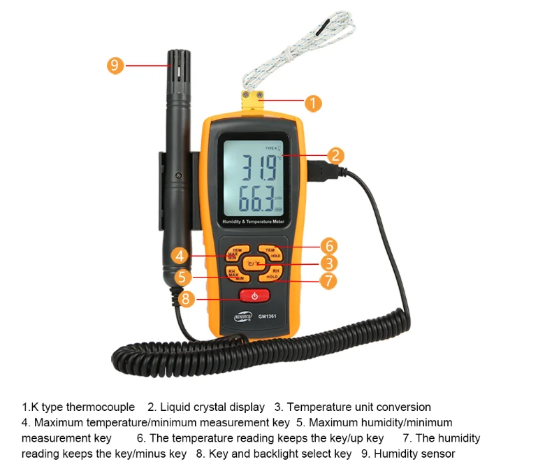 Humidity Temperature Meter with Large LCD Dual Display Digital Hygrometer GM1361