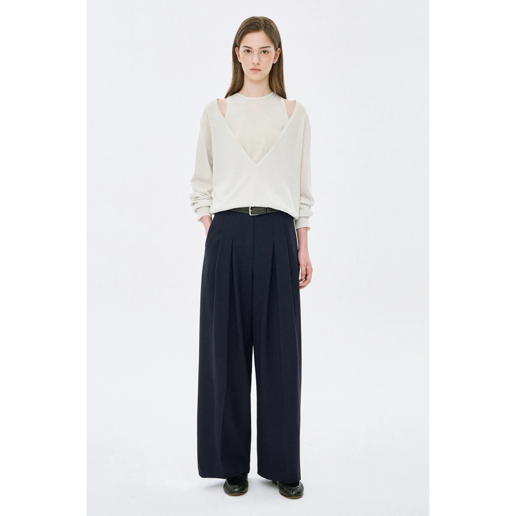 TIM26 Autumn Lemon Cheese High Waist Wide Leg Pants Elegant Folded Hemline Good Fit for Lady Commute Style Fashionable Trousers