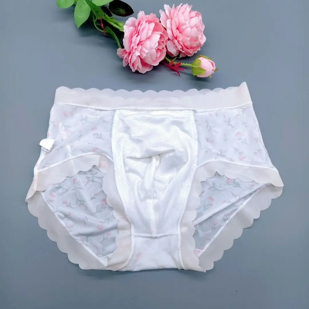 

Мужские белые трусики с цветочным принтом и разрезом Harajuku