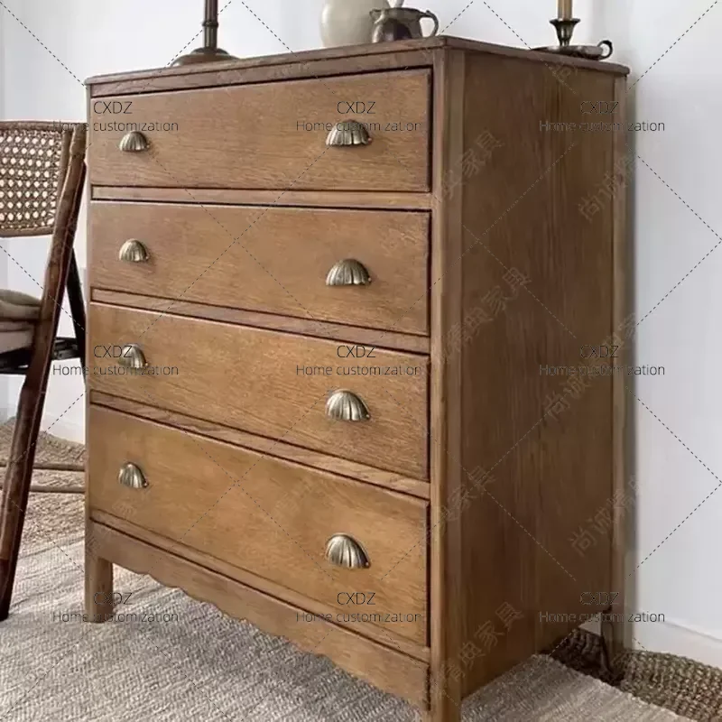 Retro Country Solid Wood Chest Storage Cabinet for Bedroom Living Room Small Apartment Locker Customizable Furniture