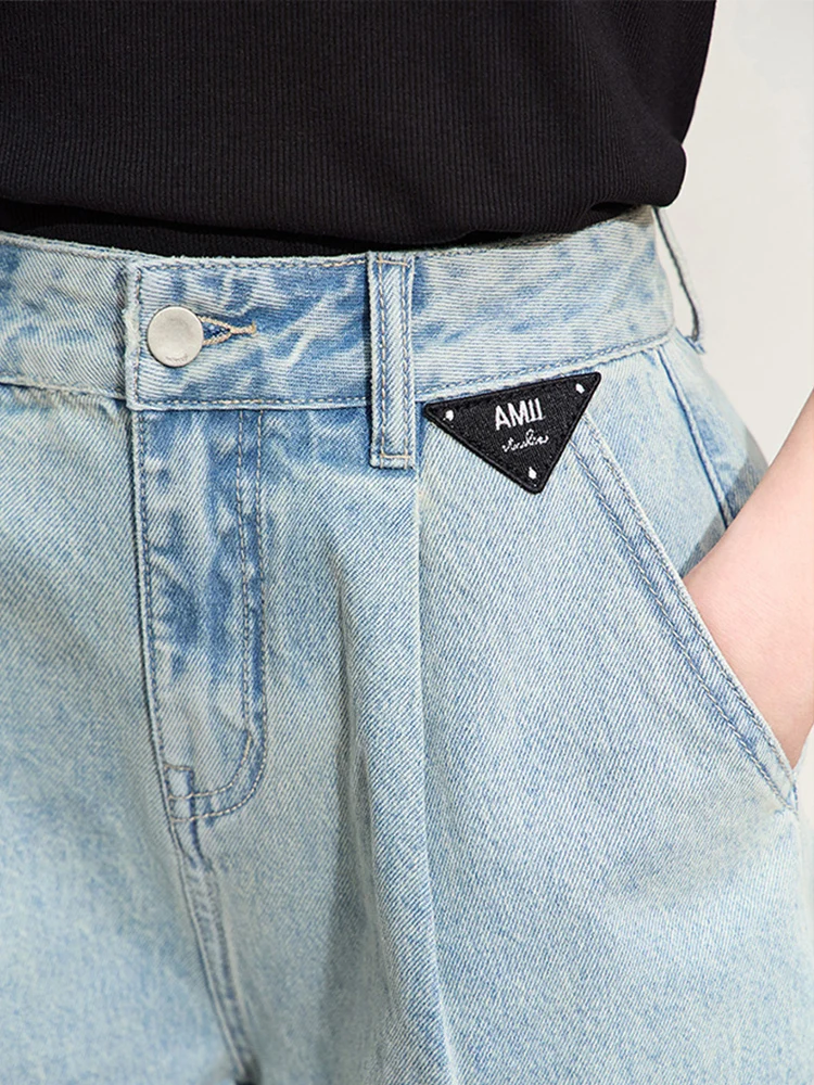 Amii-pantalones vaqueros minimalistas para mujer, Shorts Retro lavados de corte en A, básicos e informales, 2024