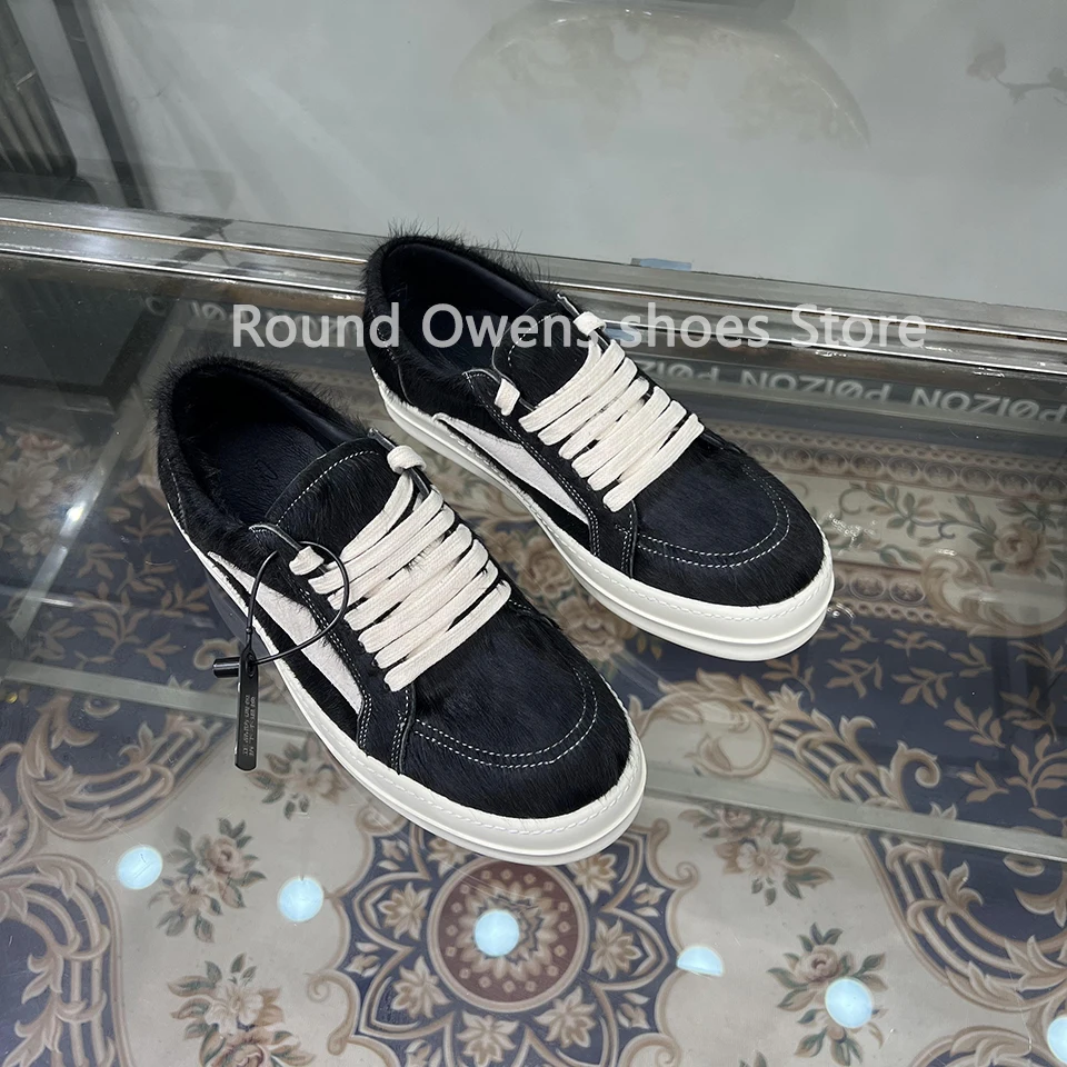 

New Horsehair Low Top Quality Casual Shoes Black Men Genuine Leather Thick Sole Lace Up Luxury Hip-hop Sports Ro Women Sneakers