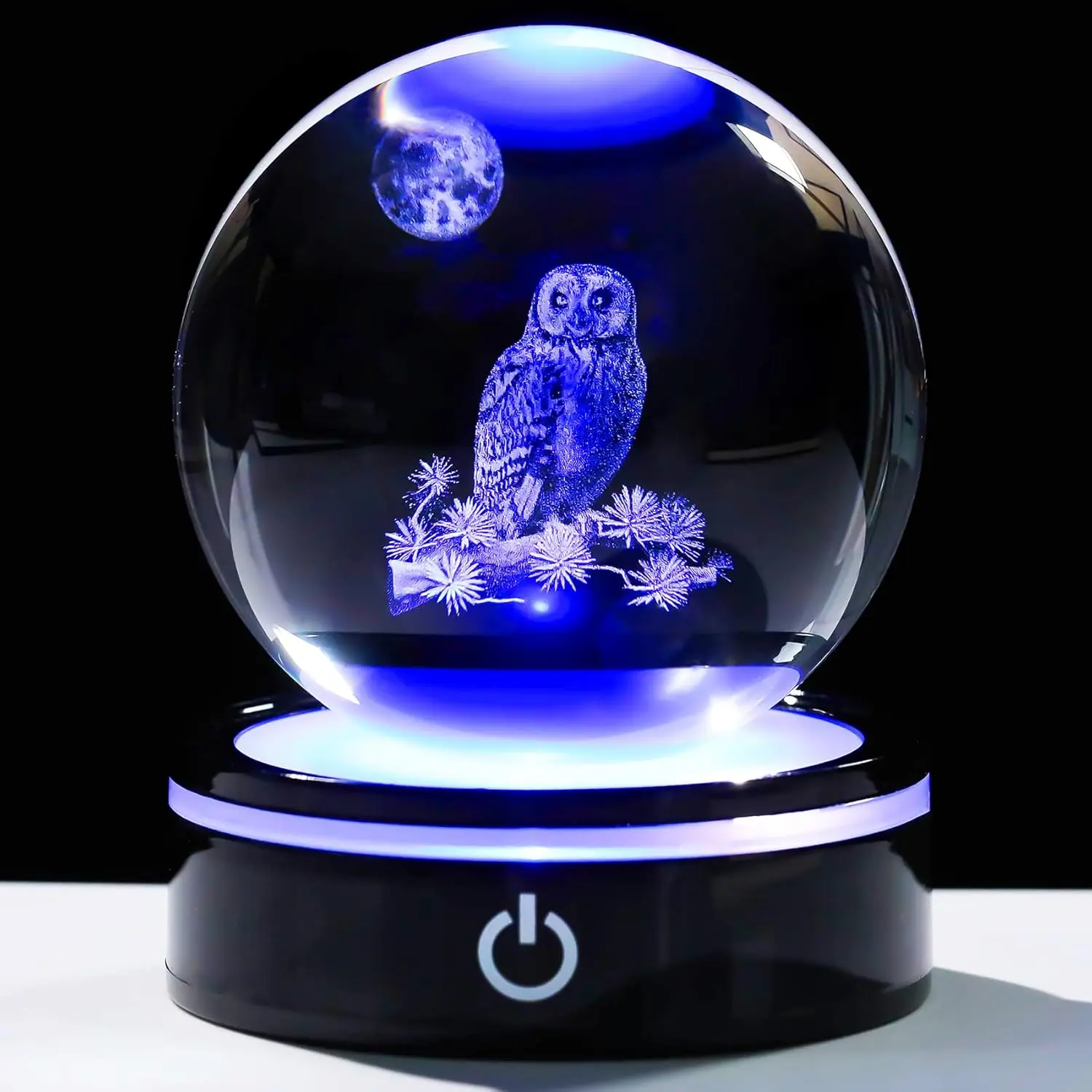 

3D 8cm Owl Crystal Ball Owl Model Glass Sphere with Colorful Light Base Gifts for Women Men Lovers on Christmas Birthday