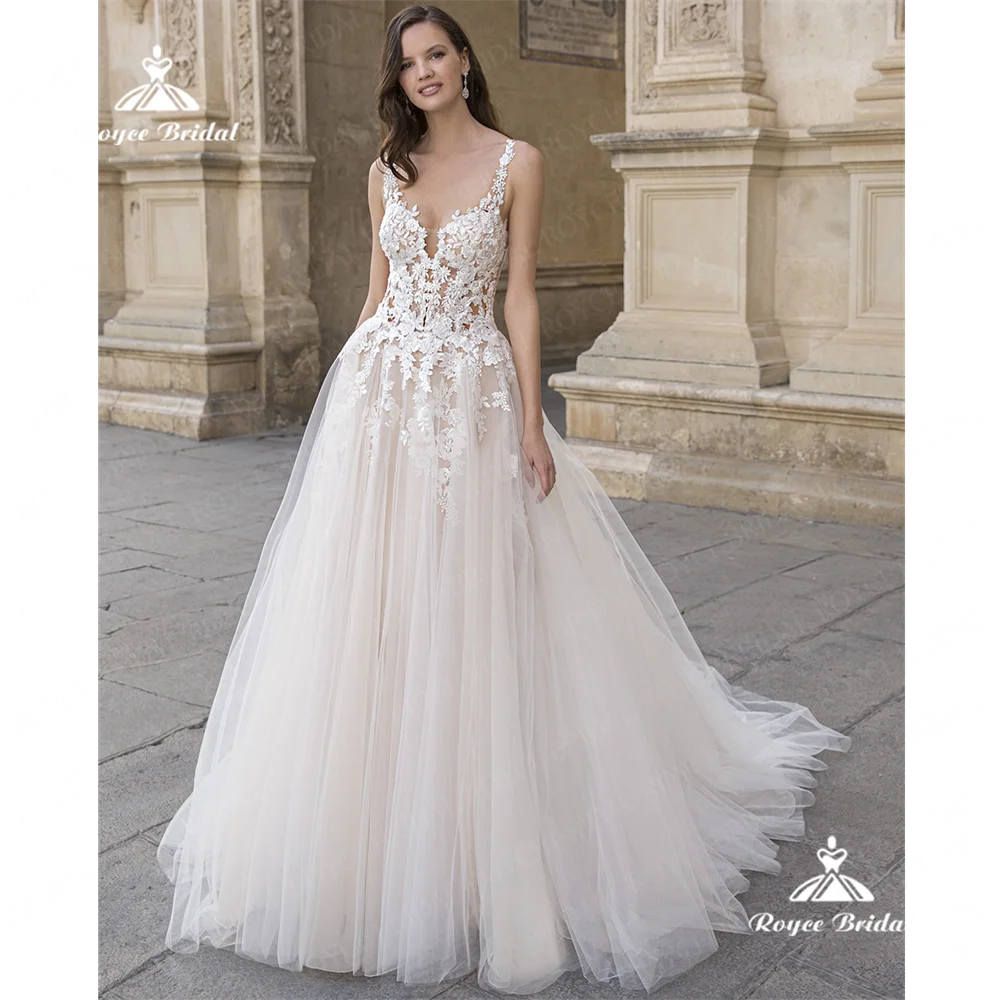 Roycebridal scollo A v A Line abito da sposa 2025 Lace Court Train abito da sposa abiti da muslimyclover 0. 0