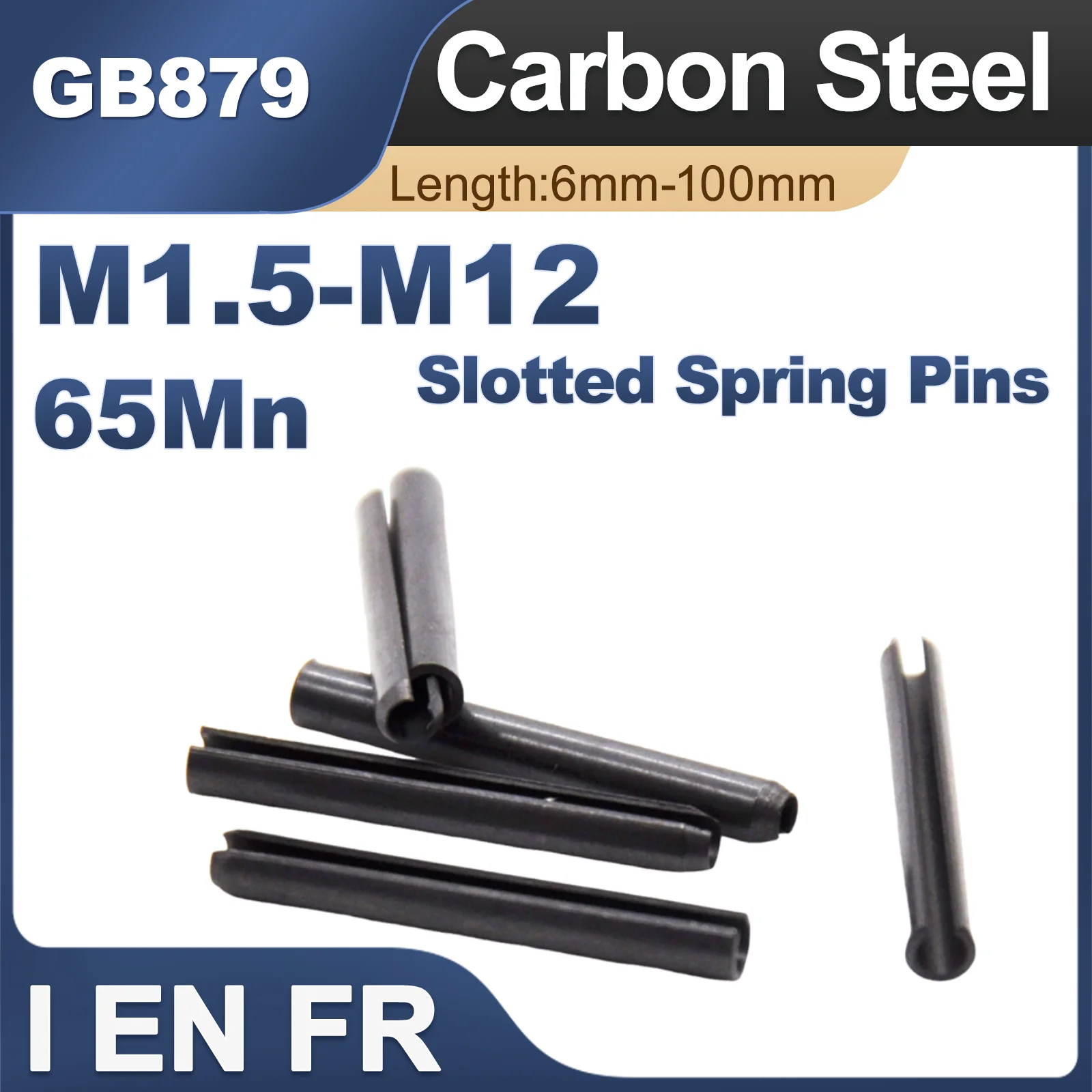 M1.5 M2 M2.5 M3 M4 M5 M6 M8 M10 M12 Black Steel Spring-Type Straight Pin Elastic Cylindrical Cotter Pin Dowel GB879