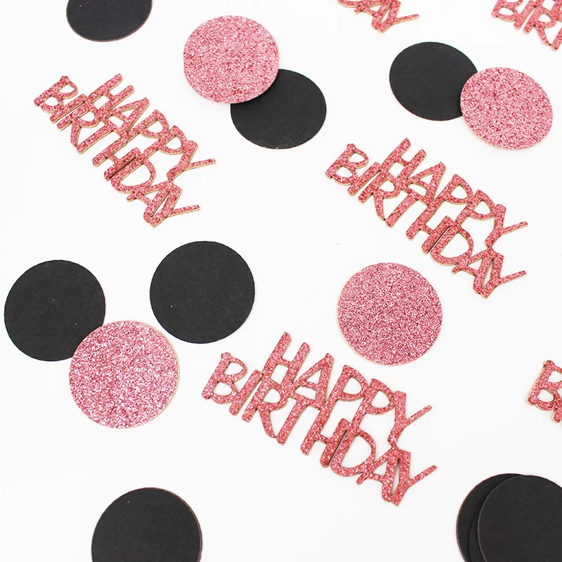 100Pcs Happy Birthday Confetti, Rose Gold Black Glitter Sequins, Table Scatter Decor for Boys Girls First Birthday Baby Shower﻿ view 3