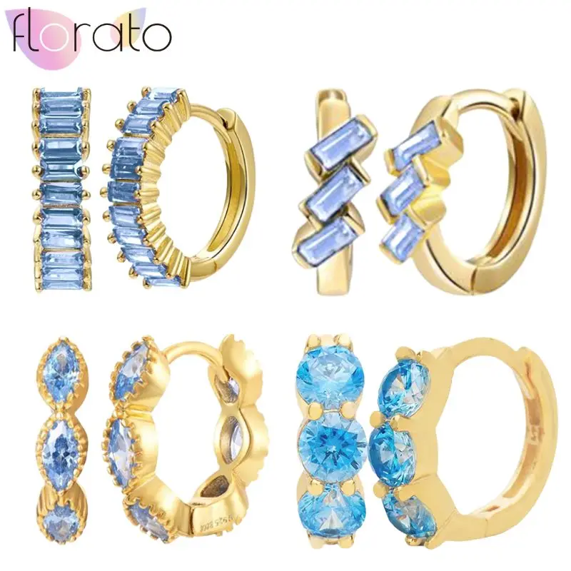 

925 Sterling Silver Needle Small Fresh Summer Cool Light Blue Zircon Pendant Earrings Women's Fashion Niche Hoop Earring Jewelry