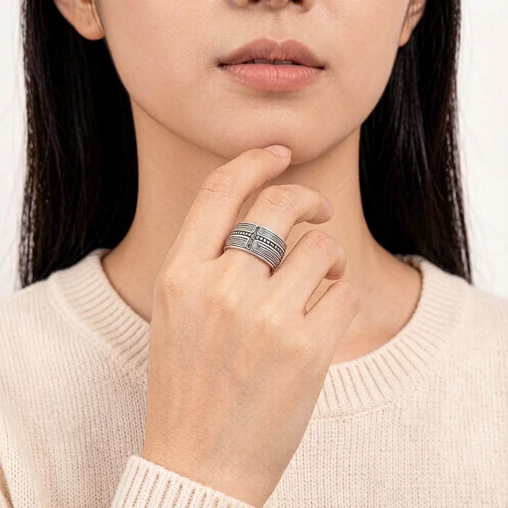 Band Ring Cross Brand New Europe Style Vintage Fashion Jewerly For Women Men Gift In 925 Sterling Silver