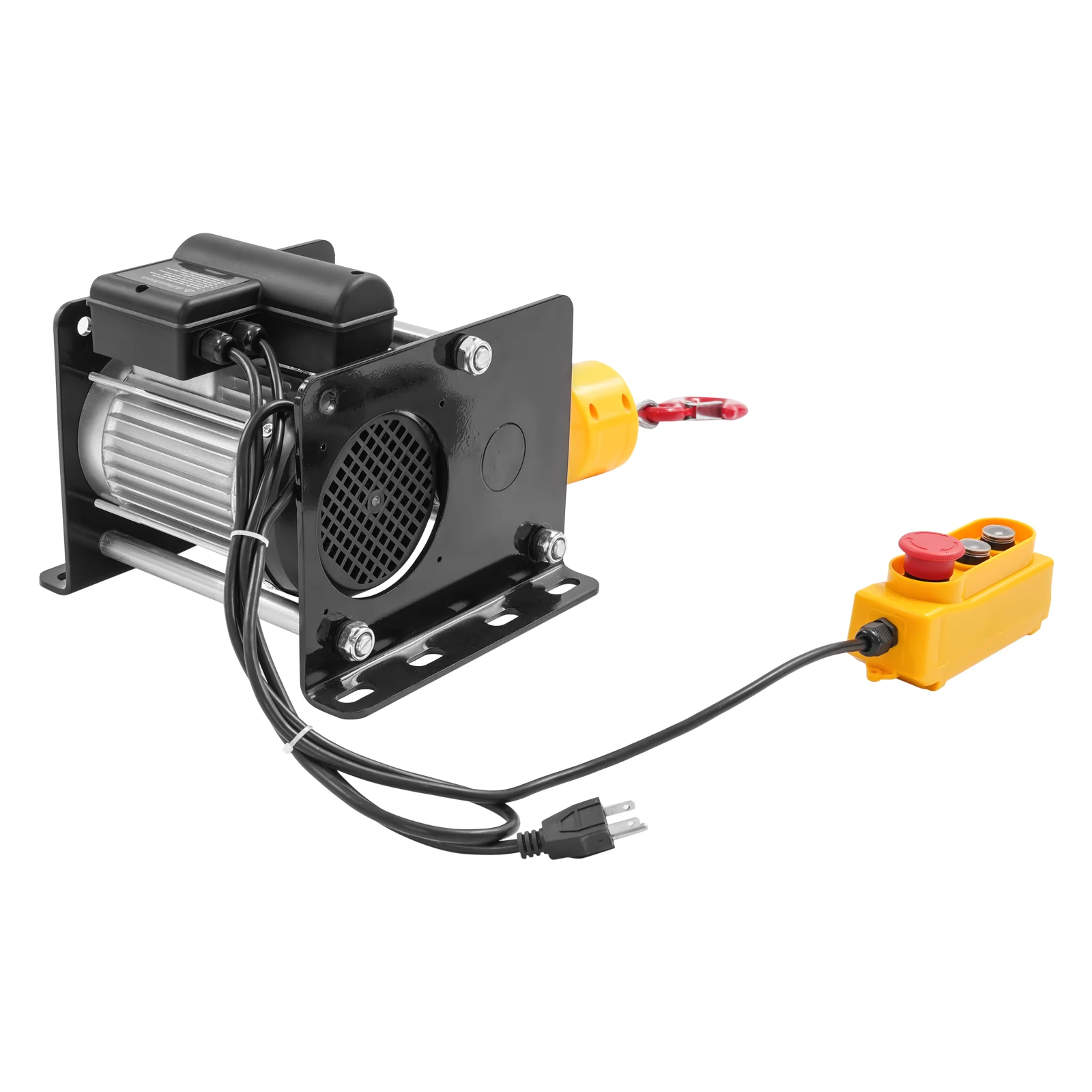 Zwart 110V/60Hz 400kg/881lbs elektrische takellier met bedrade bediening, 881LBS elektrische takel met lang staaldraad