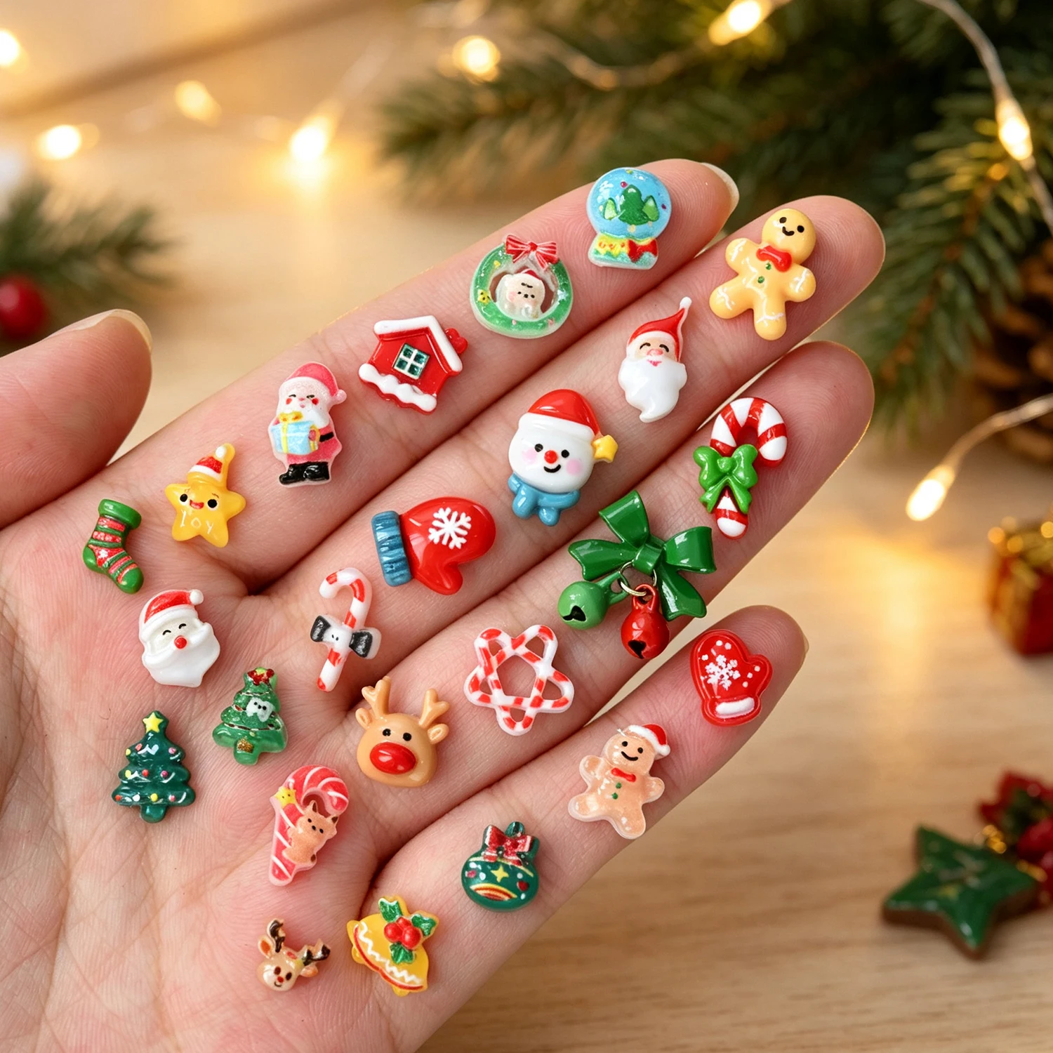 24grid 3D Kawaii Weihnachtsmann/Schneemann/Elch/Handschuhe/Glocke/Bonbon/Weihnachtsbaum Nagelcharms Flache Rückseite Harz Weihnachts-Winter-Nagelsteine – Detail 3