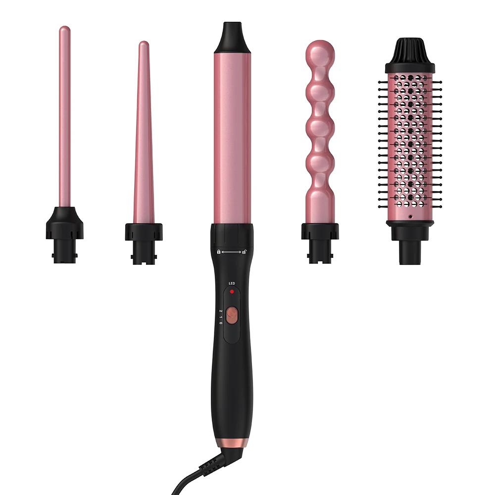 

LISAPRO 5-in-1 Curling Iron Set with Curling Brush and 4 Curling Irons, Instant Heating, Dual Voltage Curling Irons Set