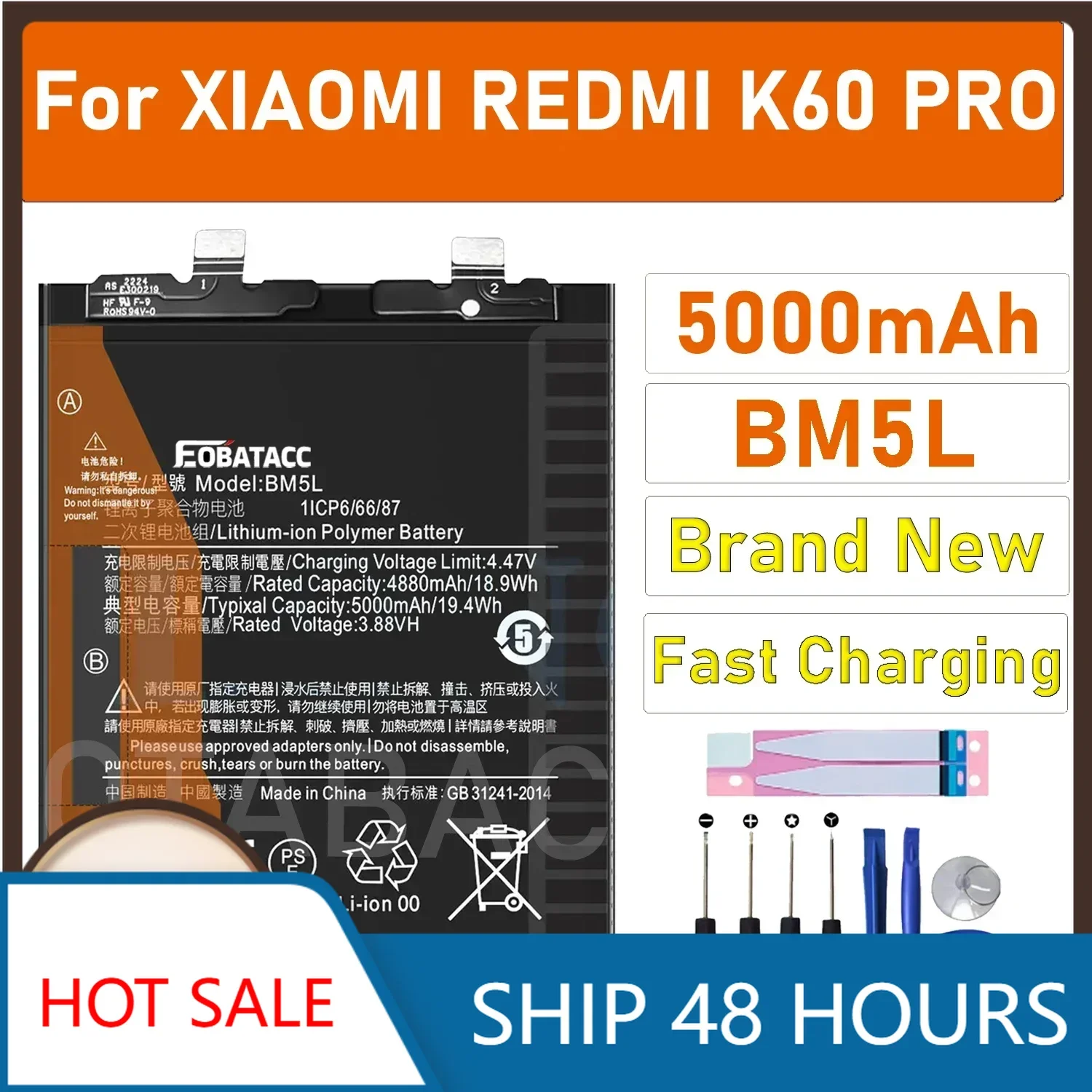 2025 YEARS High quality battery For Xiaomi REDMI K60 PRO Replacement Battery BM5L+Free Tools
