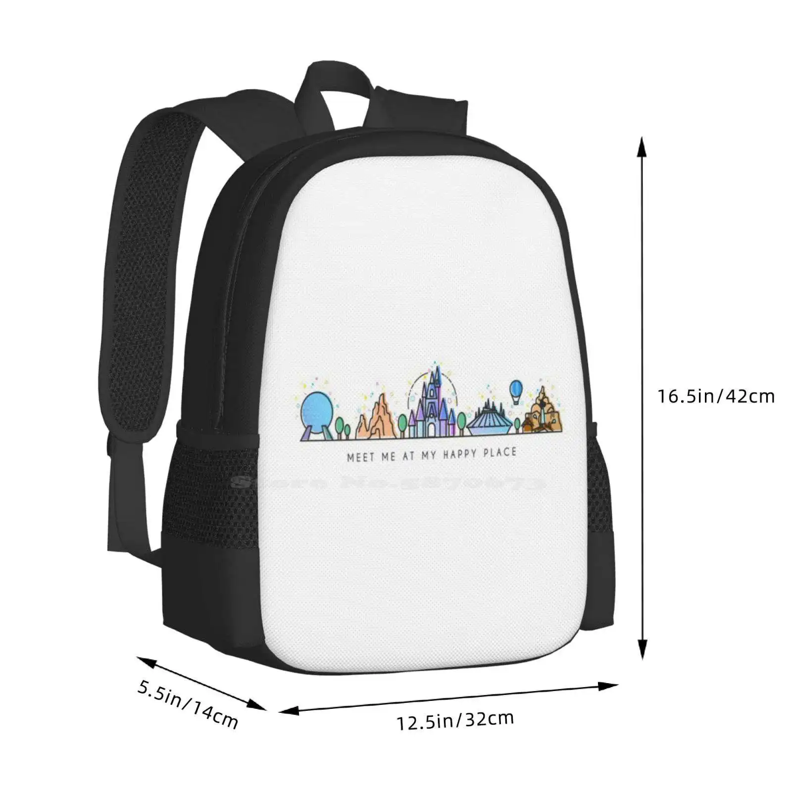 Mochila con diseño de ilustración de parque temático de Orlando para hombres, mujeres, niñas, mundo adolescente, Wdw Park, Meet Me At My Happy Place Vector