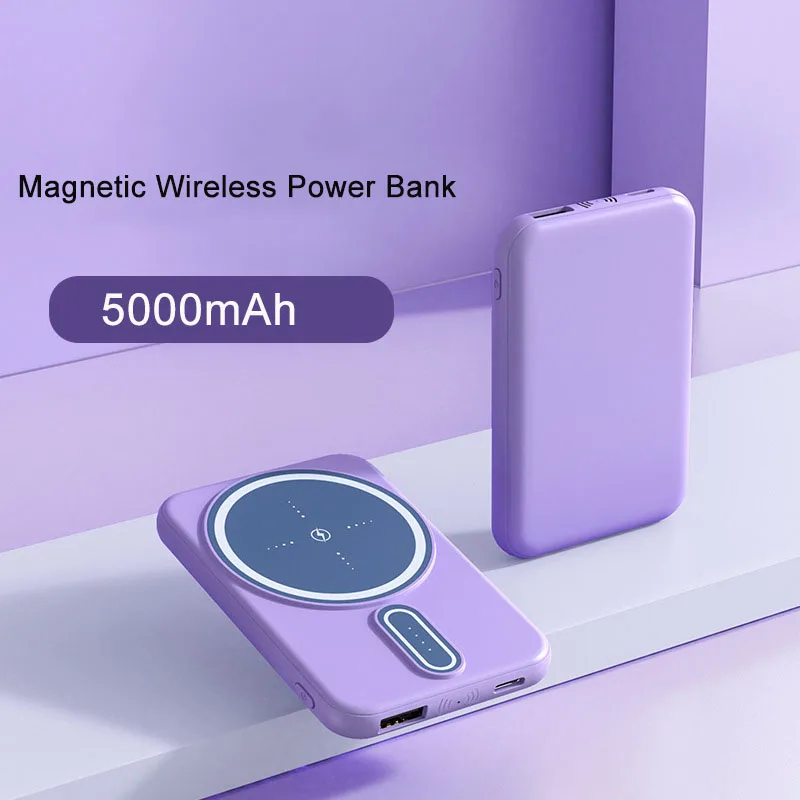 

Magnetic Wireless Power Bank Portable Charger External Battery Pack 5000mAh Mini Powerbank for iPhone 14 Samsung Huawei Xiaomi