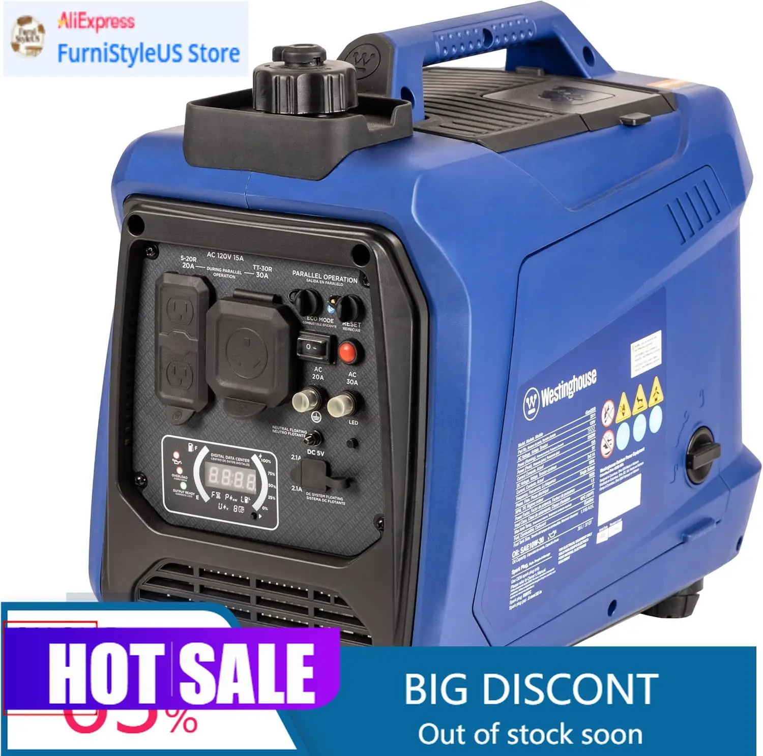 

Home Emergency Generator 2550 Peak Watt Super Quiet & Lightweight Portable Inverter Generator, RV Ready 30A Outlet, Gas Powered,