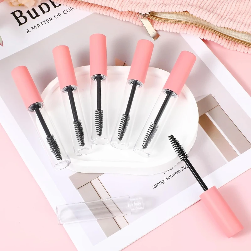 10pcs 10ML สีชมพูขวดเปล่าคอนเทนเนอร์สําหรับขนตาน้ํามันมาสคาร่าพร้อมแปรงสําหรับ Home and Travel