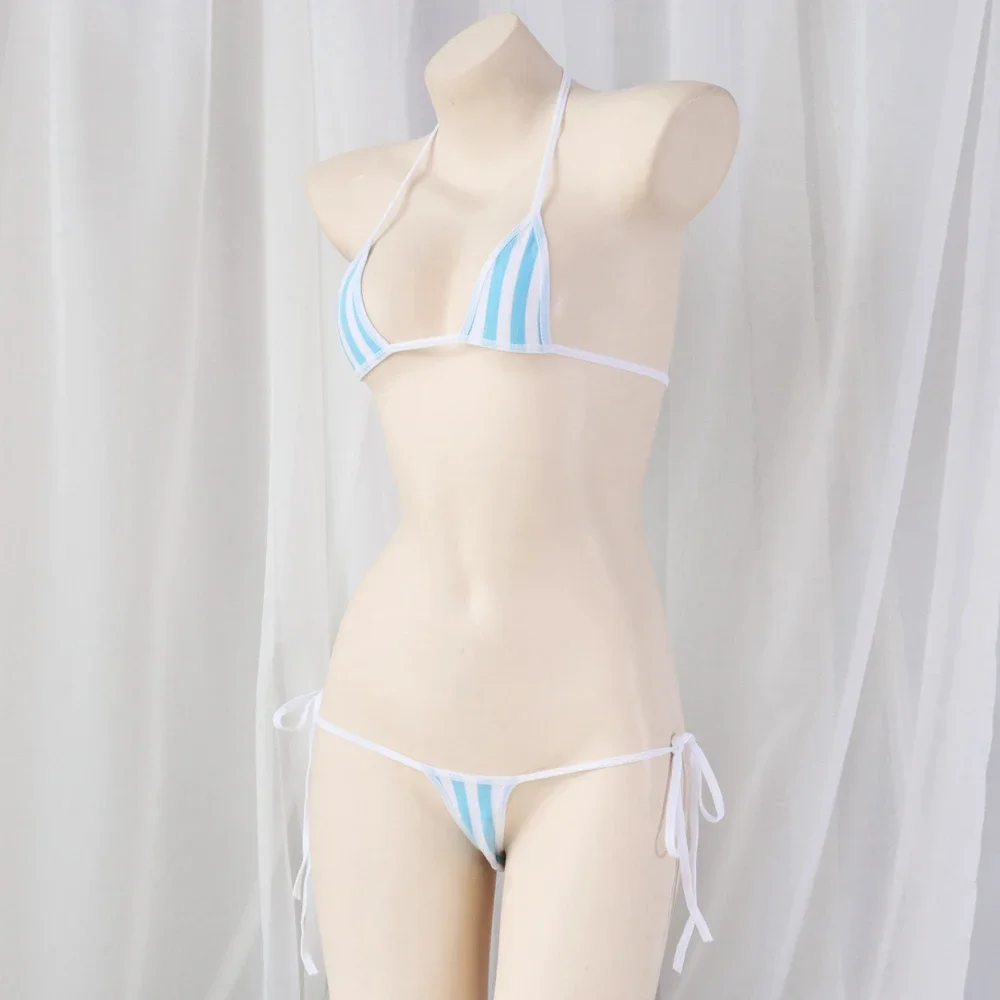 Summer Pool Party Bright Bikini Swimsuit Women Contrasting Stripes Underwear Anime Japanese Student Swimwear Cosplay Costume