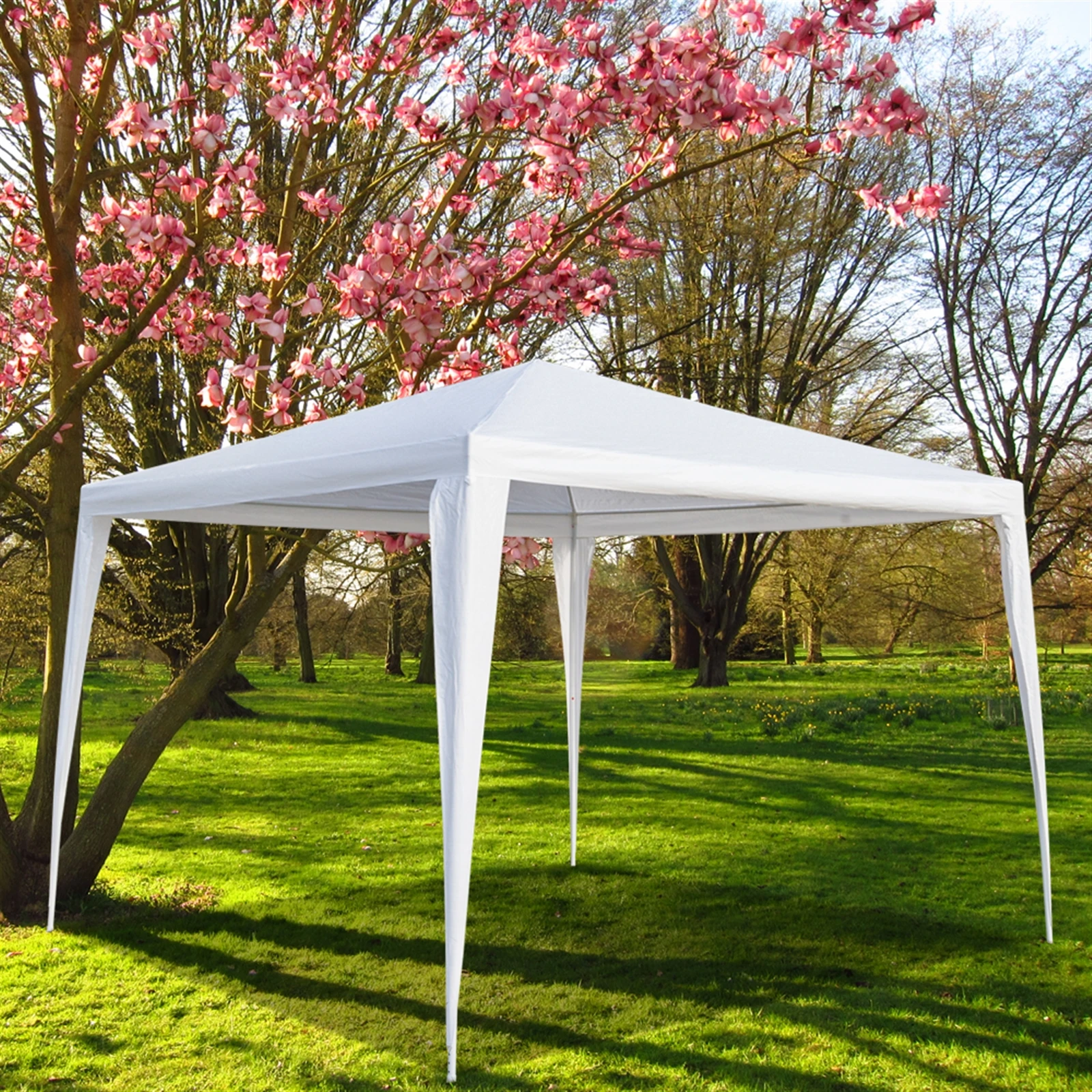 3x3m Outdoor Pop Up Canopy Tent, Waterproof White PE Fabric Gazebo with Spiral Spray Coated Iron Tubes for Party Wedding Backyard