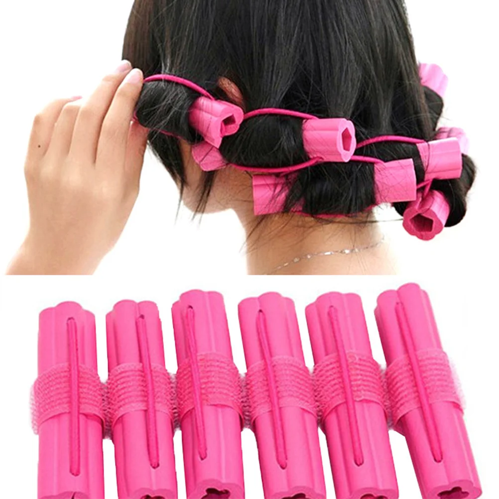 

12pcs Hair Rollers Curler Self Grip Ring Tools Pink Spoolies Travel Hairdo Styling For Short Long Straight Curly Hair