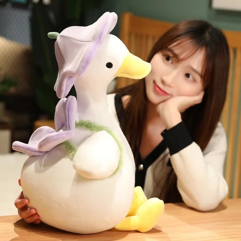 Jouet en peluche canard mignon, animal en peluche Kawaii, oreiller de canard à fleurs, poupée amusante, jouet pour enfants et filles, cadeau d'anniversaire et de noël