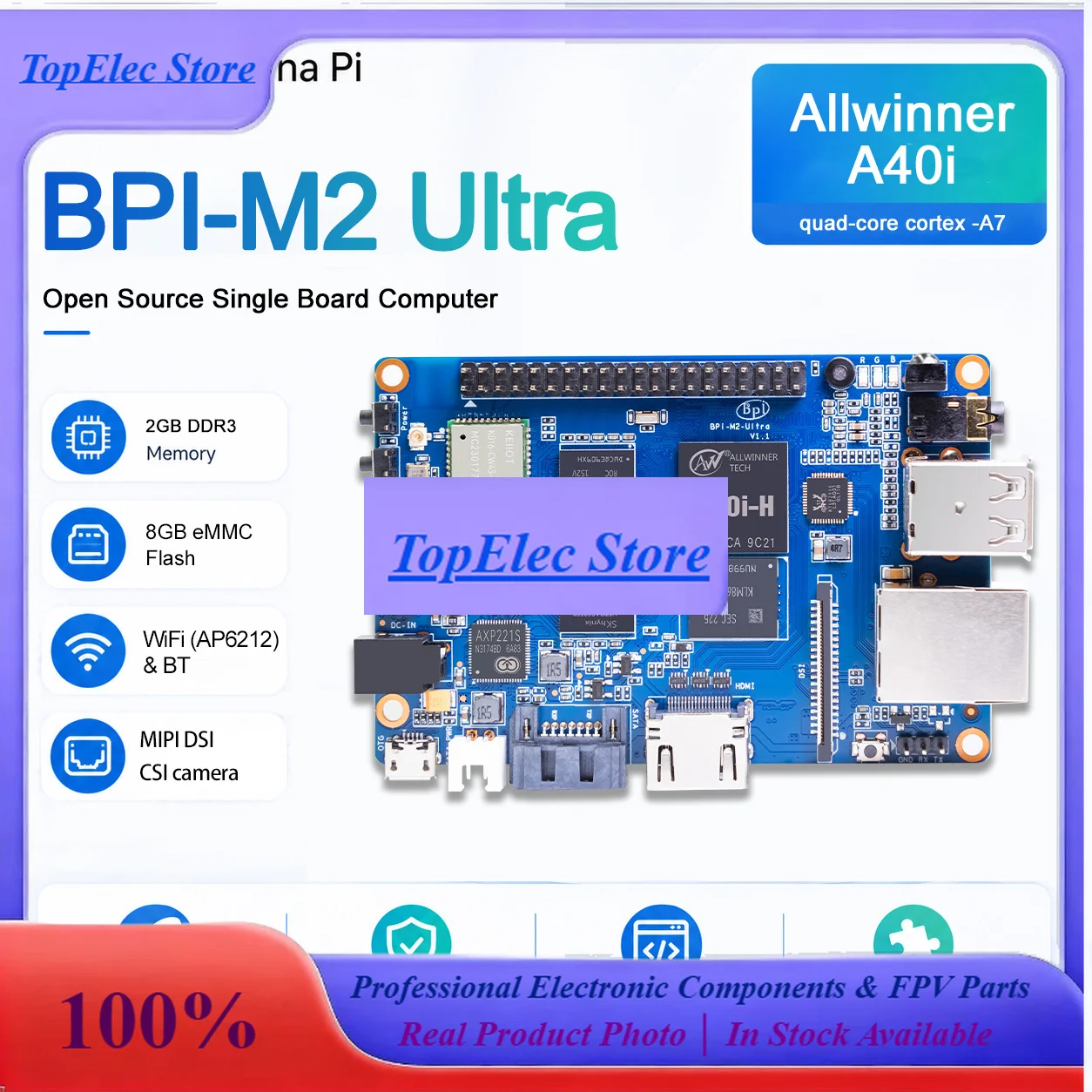 TopEsBanana Pi BPI-M2 Ultra Mini Single Board Computer Quad-core AllWinner A40i Open Source Hardware