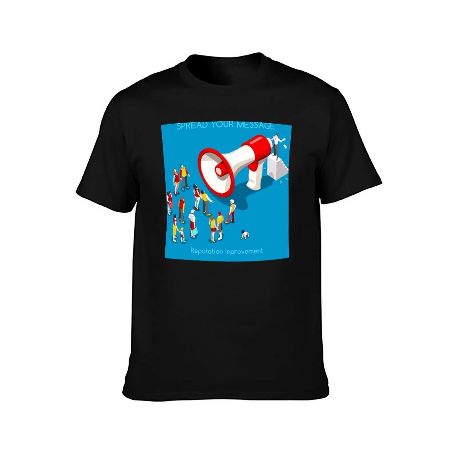 Social Promotion Concept Isometric T-Shirt, Summer Casual Cotton Tee, Oversized Streetwear Tops, Vintage Graphic Print