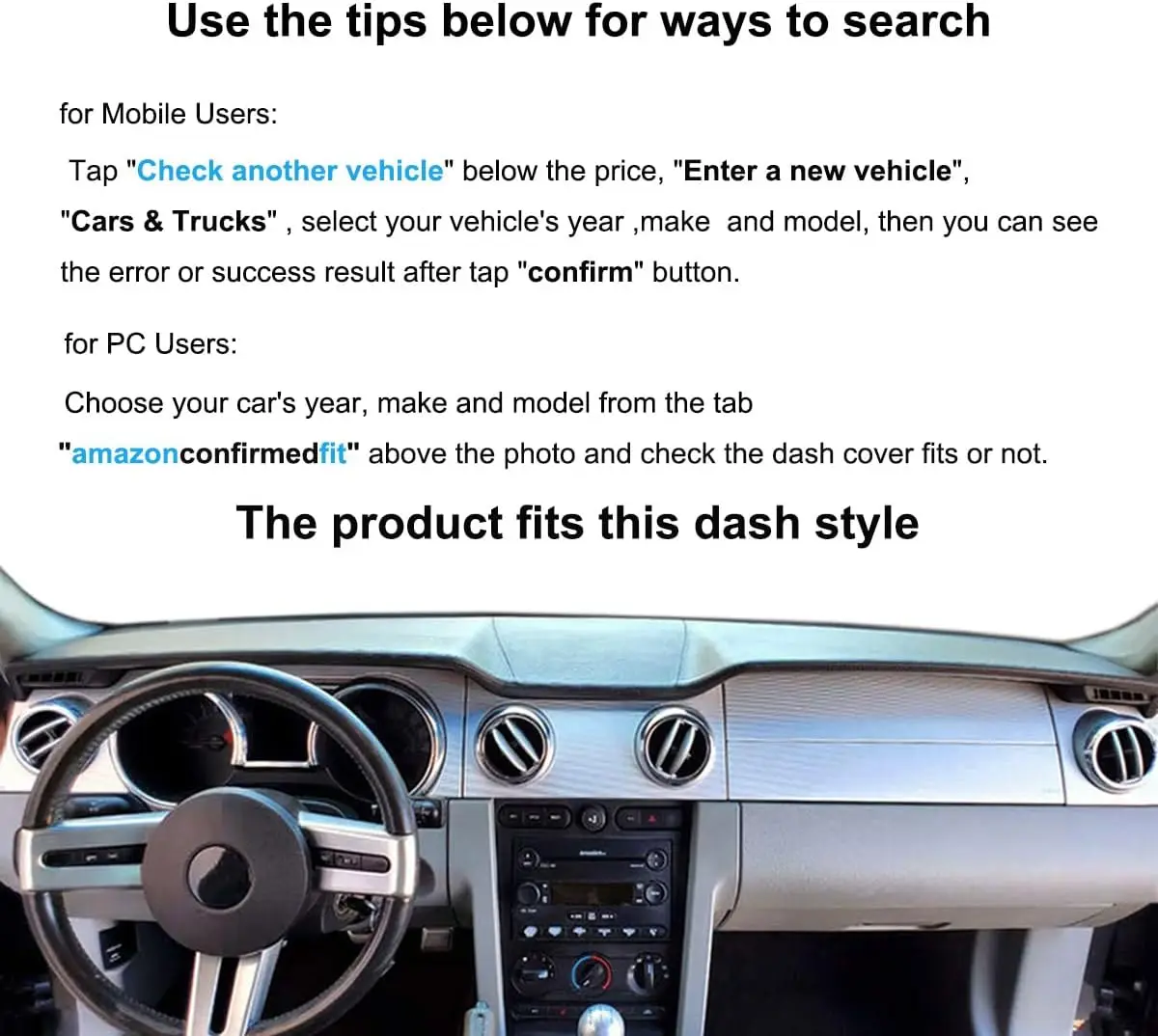 Dash Cover Dashboard Cover Pad Mat Custom Fit for Ford Mustang 2005 2006 2007 2008 2009 Cap Carpet Protector(Black)