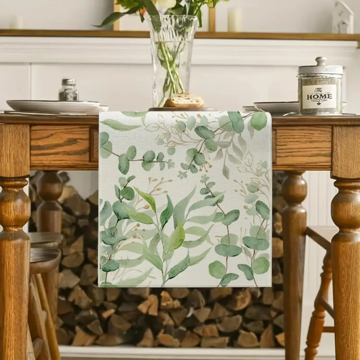 Light Green Eucalyptus Table Runner - 1PC Spring Seasonal Greenery Plant Indoor Outdoor Kitchen Dining Cover