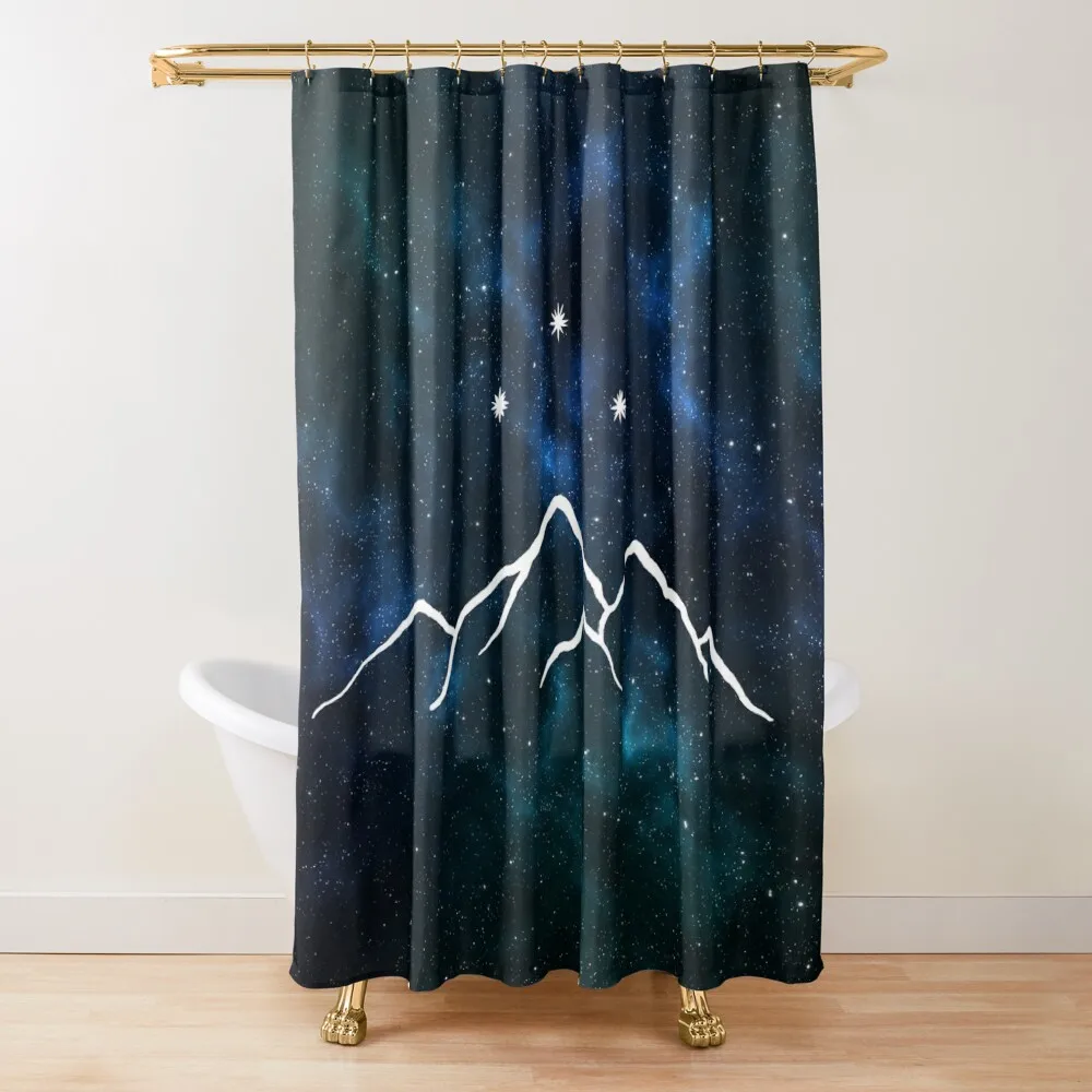 

Night court - mountain and stars drawn on galaxy background Shower Curtain Luxury Bathroom Bathroom Deco Shower Set Curtain