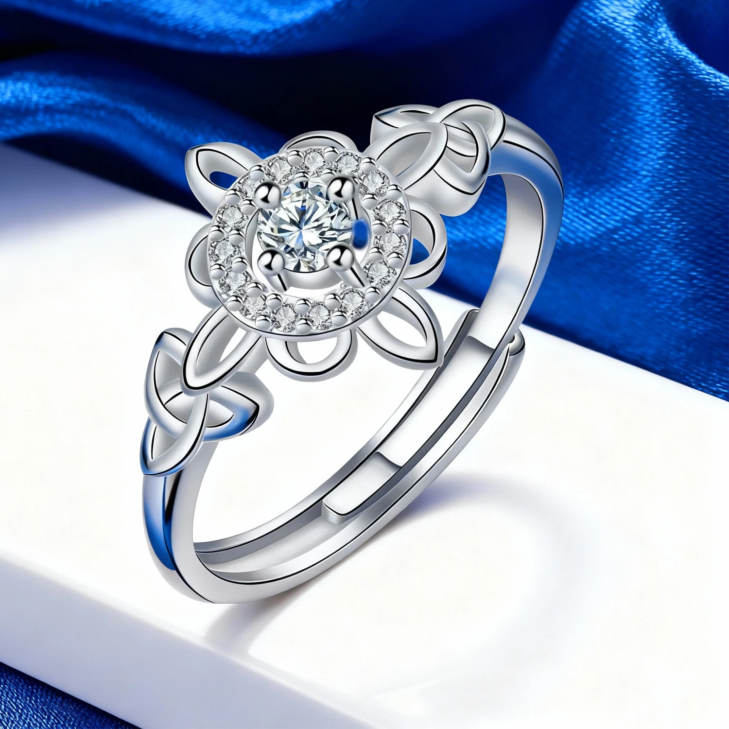 Vintage Thai Silver Witch Knot Rings for Women Full Inlaid Zirconia Witchcraft Ring Wicca Protection Amulet Jewelry Gift